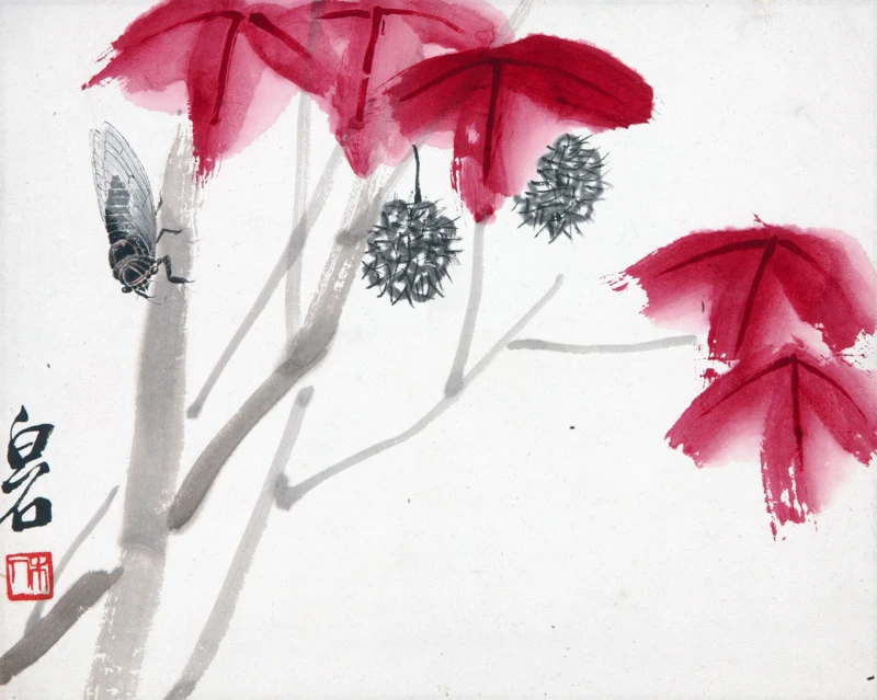 

scenery canvas prints modern Chinese art giant poster cartoon picture home decor red leaves and cicada by Qi Baishi