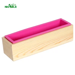 Nicole Silicone Soap Mold Rectangular Wooden Box with Flexible Silicone Liner for DIY Handmade Loaf Mould