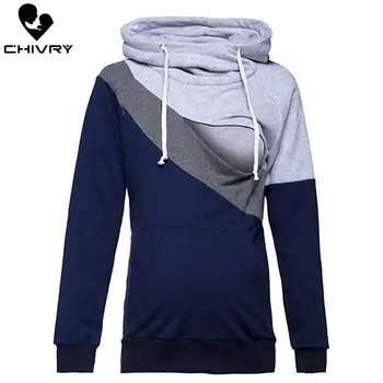 Chivry macierzyństwo patchworkowa bluza ubrania do karmienia piersią bluzy z kapturem w ciąży kobiety topy dla matek karmiących piersią ciąża bluza