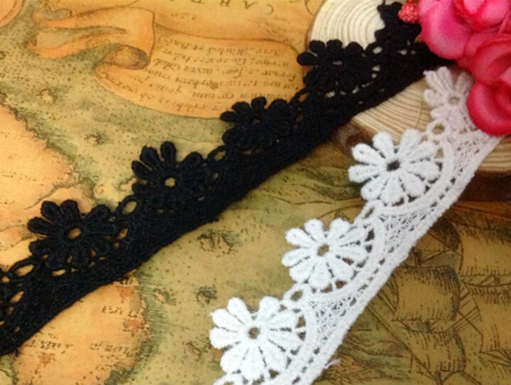 

10 yard/lot width 0.87" 2.2cm white/black cotton lace trim ribbon fabric textiles 111078L4K205