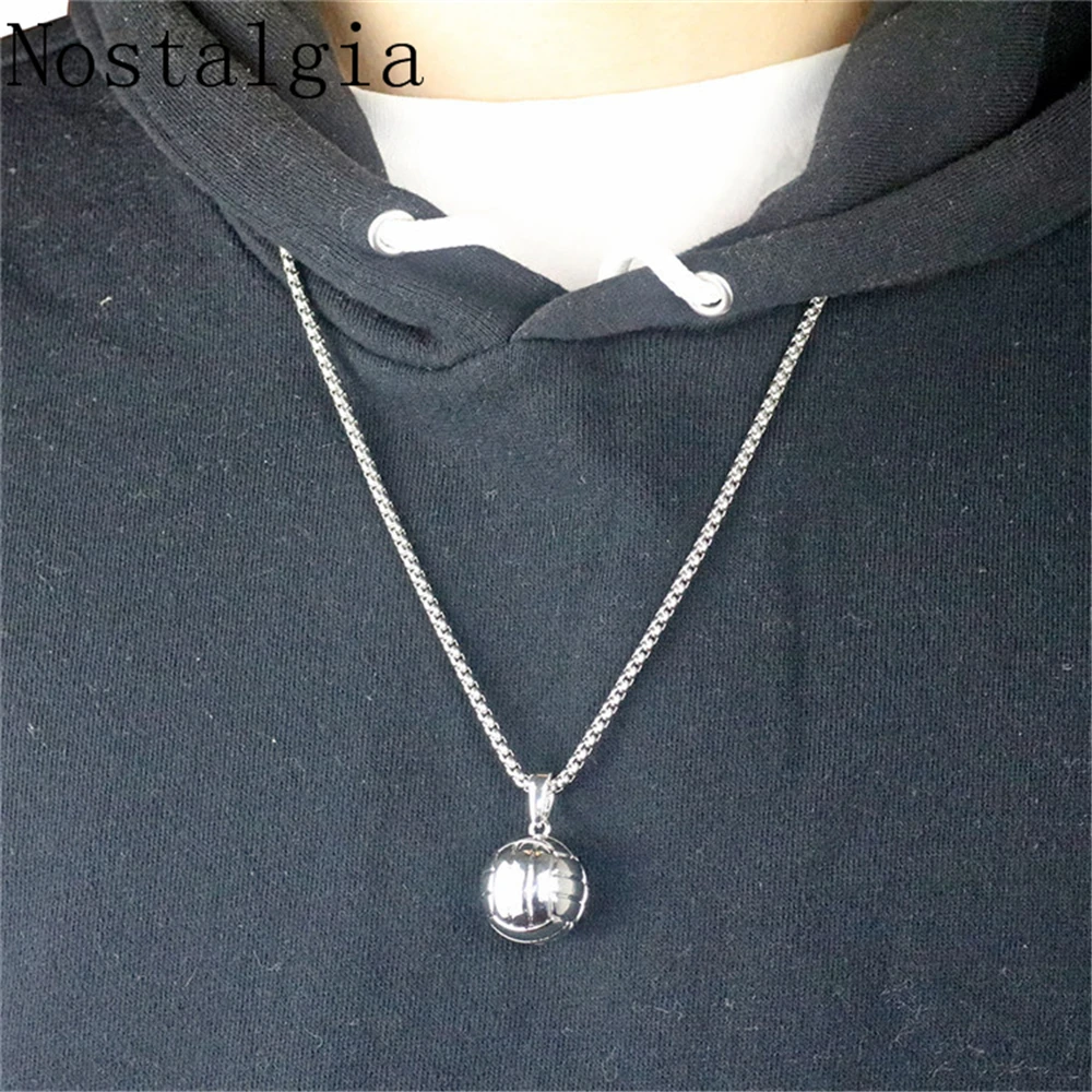 New 3D Volleyball Sports Pendant Necklace I Love Volleyball Stainless Steel Chain Ball Charms Pendnat Necklace Men Women Gift