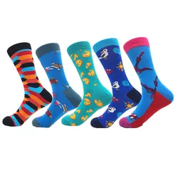 Funny Men's Socks Casual Breathable Combed Cotton Happy Socks Novelty Socks Fashion Harajuku Fish Pizza Printed Retro Socks