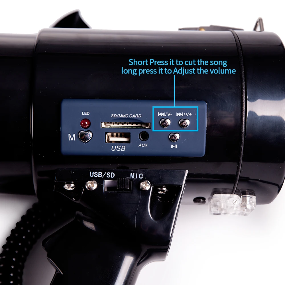 Megafoon 50 Watt Power Portable Megaphone Spreker Bullhorn Voice en Sirene Alarmmodi met volumeregeling en -riem Megafoon Luidspreker (Color : No battery, Size : S