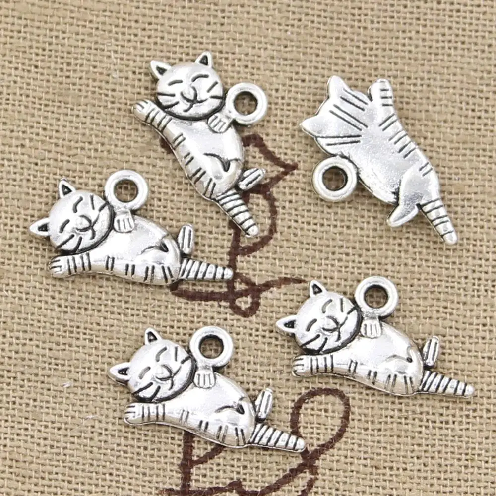 15pcs Charms Lazy Cat 20x12mm Antique Making Pendant fit,Vintage Tibetan Bronze Silver color,DIY Handmade Jewelry