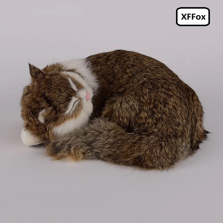 new real life sleeping cat model plastic&furs khaki cat gift about 25x20x11cmxf1387