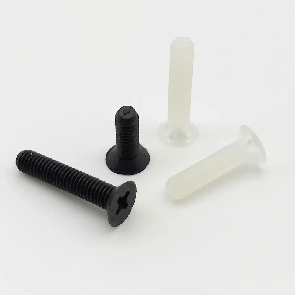 HZYUEGOU 25 Stück M3 Weiße und Schwarze Kunststoff-Nylon-Schrauben mit Flachkopf, Senkkopf und Kreuzschlitz, Gewindedurchmesser 3 mm, Länge 6-20 mm – Detail 3