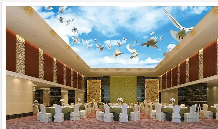 wallpaper 3d ceiling Blue sky white clouds flying pigeon ceiling decoration murals 3d ceiling murals wallpaper