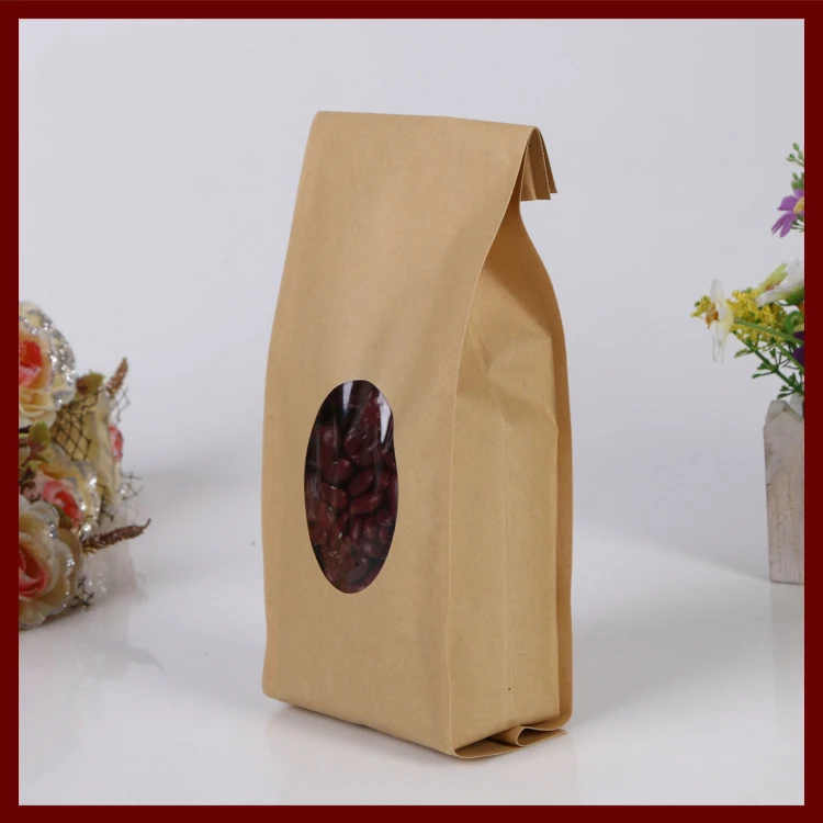 10*24+6 10pcs brown self Opening kraft paper bags with window for gifts sweets and candy food tea jewelry retail package paper