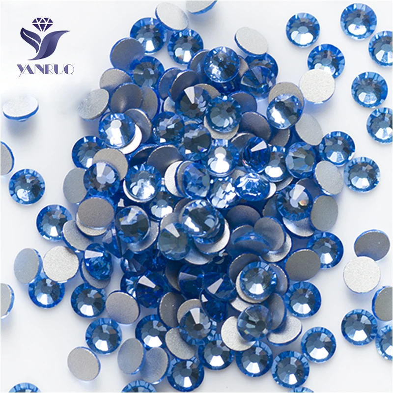 YANRUO 2058NoHF SS3-SS34 Light Sapphire Non Hotfix Flat Back Crystal Glass Rhinestone Glue On Strass For Nail Art