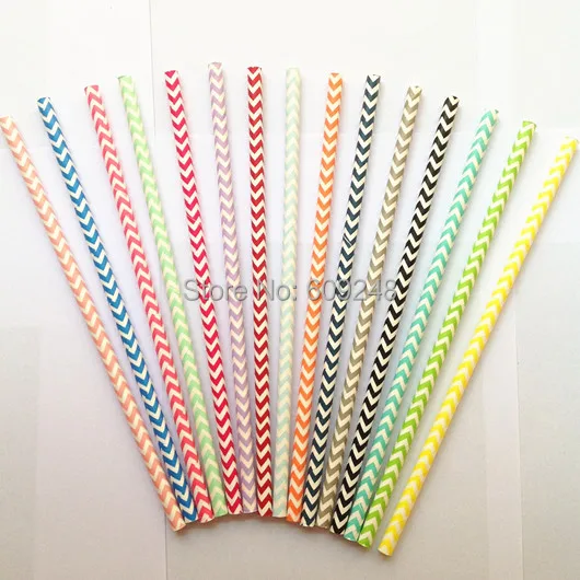 100 Pcs Mixed Colors Red Aqua Black Blue Green Yellow Orange Brown Gold Silver Purple Lilac Navy Chevron Paper Straws Wholesale