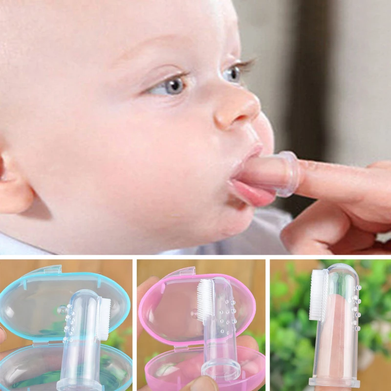 Cute Baby Finger Toothbrush Box Set Children Teeth Clear Massage Soft Silicone Infant Rubber Cleaning Brush Massager Dental care