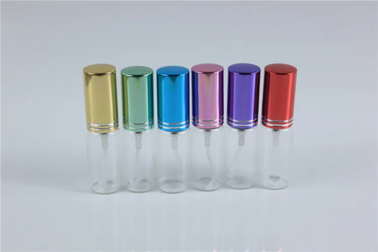 Mini amostra recarregável perfume garrafa de vidro, garrafas vazias spray atomizador, embalagens cosméticas coloridas, viagens, 5ml, 20pcs por lote