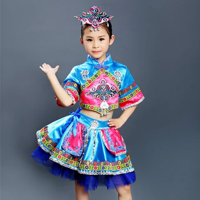 ブルーミャオ族の服中国国家ダンススーツ用女の子少数民族衣装のための子供祭りダンス - AliExpress