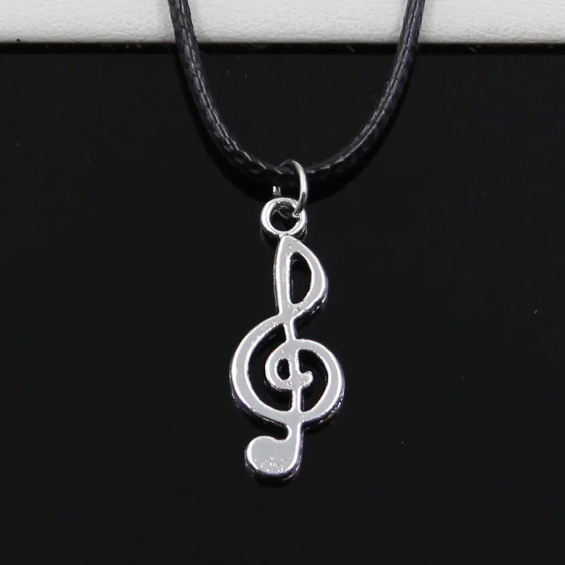 New Fashion Tibetan Silver Color Pendant Musical Note Necklace Choker Black Leather Cord Factory Price Handmade Jewelry