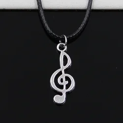 New Fashion Tibetan Silver Color Pendant Musical Note Necklace Choker Black Leather Cord Factory Price Handmade Jewelry