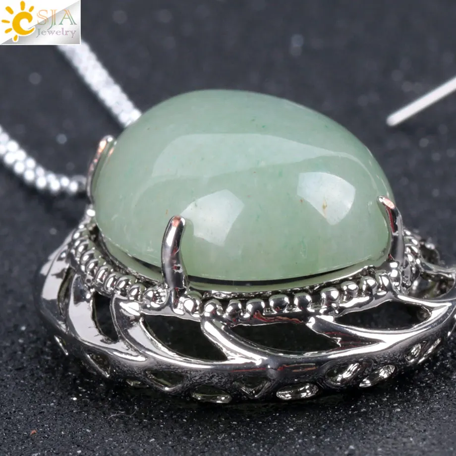 CSJA Natural Stone Bridal Party Jewelry Set for Women Dangle Earrings Necklaces Set Collection Green Aventurine Pink Quartz E904