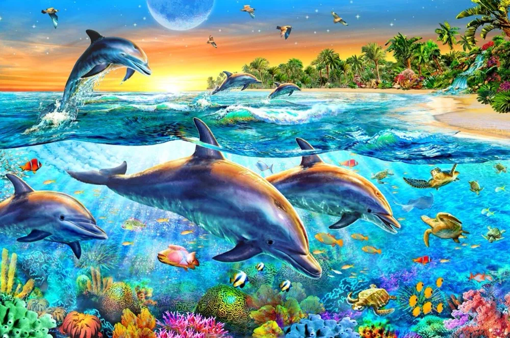 Dolphin Bay The wooden puzzle 1000 pieces ersion  jigsaw puzzle white card adult children's educational toys