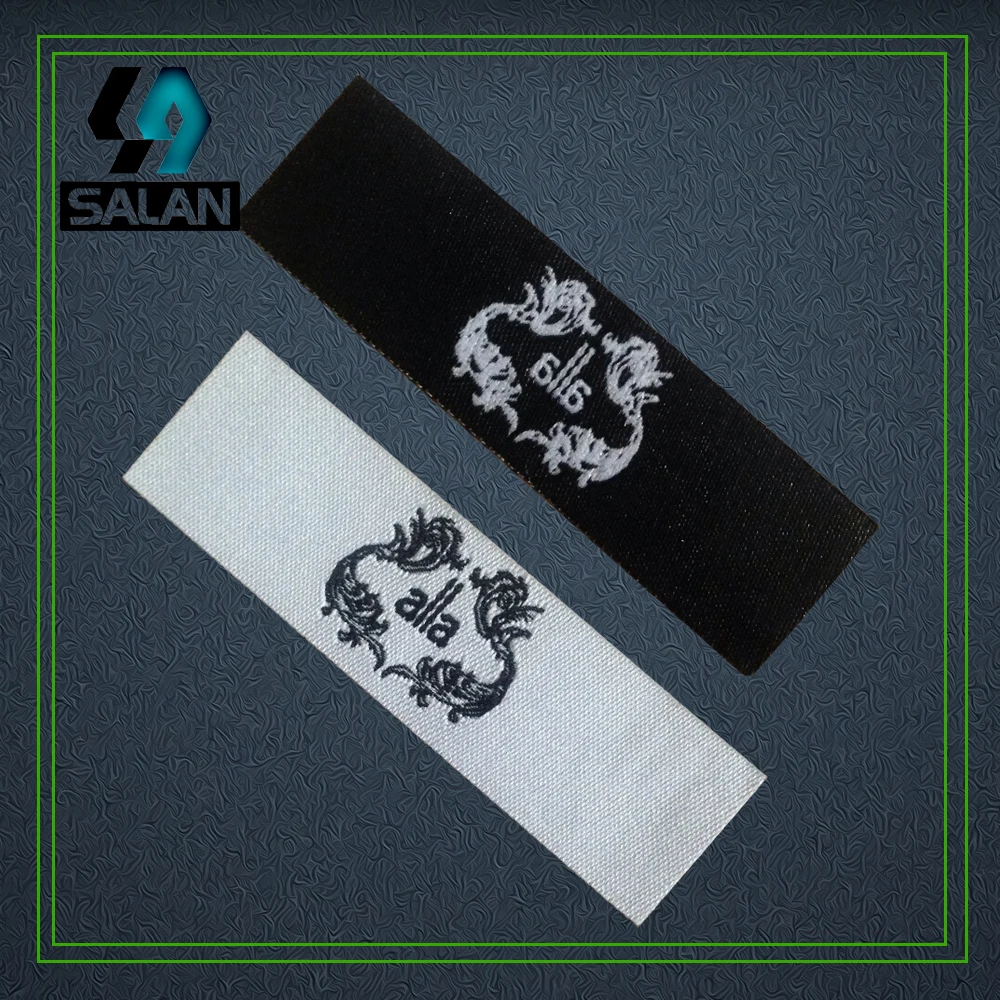 Custom Iron on woven label with Self-adhesive back customized clothing label Garment shoes bags fabric sewing tags by laser cut