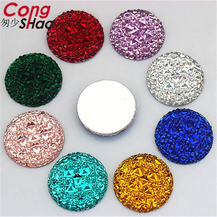 Cong Shao 50pcs 25mm Colorful Round flat back Beads stones and crystals Resin Rhinestone applique DIY Wedding Dress Button CS670