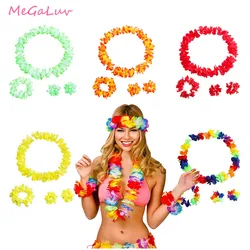 4pcs/set Hawaiian Flowers Necklace Headband Garland Wedding Decorations Beach Tropical Hawaiian Luau Leis Party Supplies