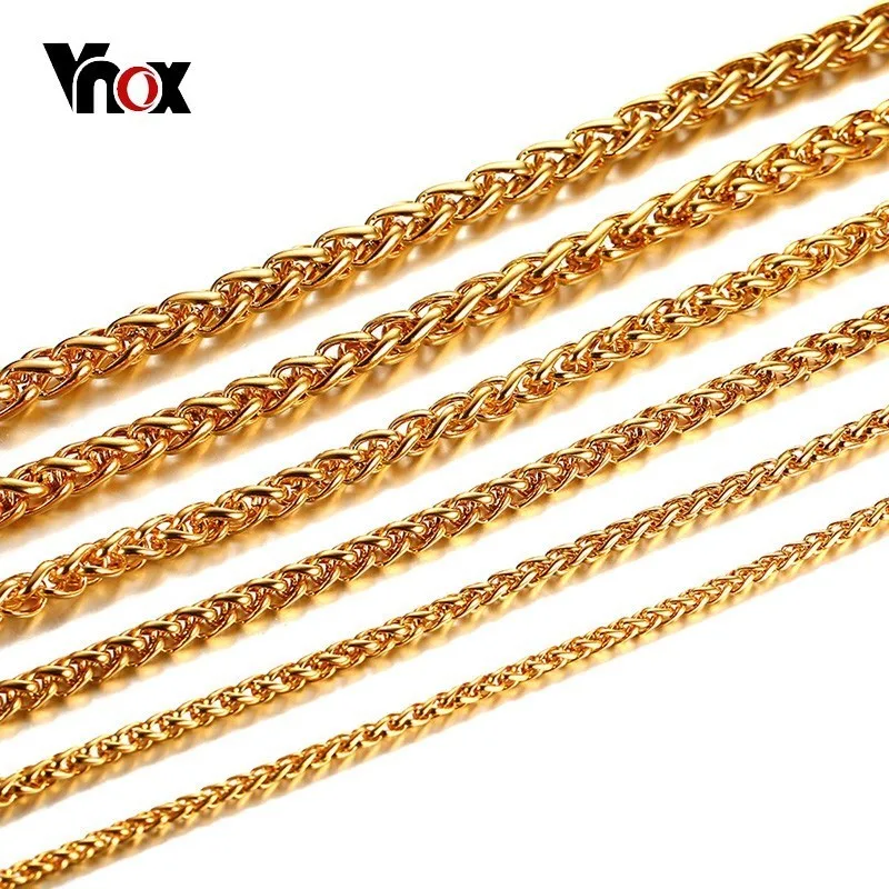 Vnox Wheat Chains Necklace for Men Gold Color Stainless Steel Long Spiga Italian Necklace Accessories