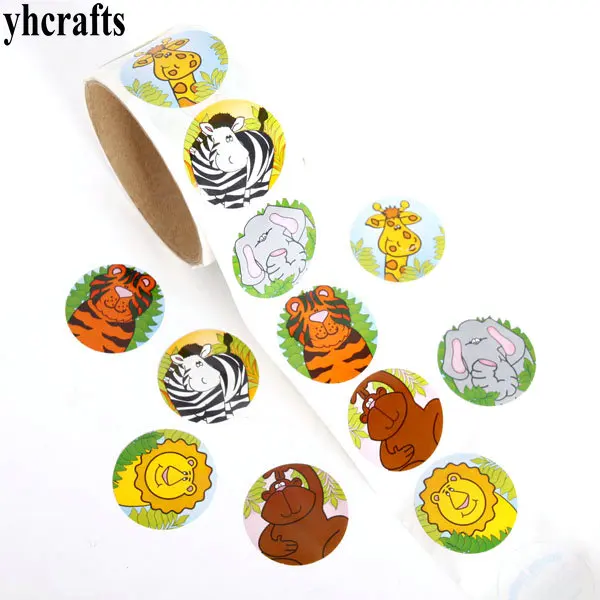 

1 Roll(100PCS)/LOT.Forest animals tiger lion Monkey paper sticker DIY toy Kids room ornament Craft material Kindergarten crafts