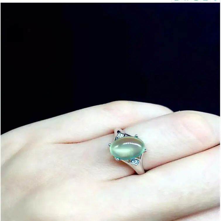 Natual Prehnite  Woman Ring Free shipping Natural real Prehnite Ring 925 sterling silver Gem Size 7*9mm