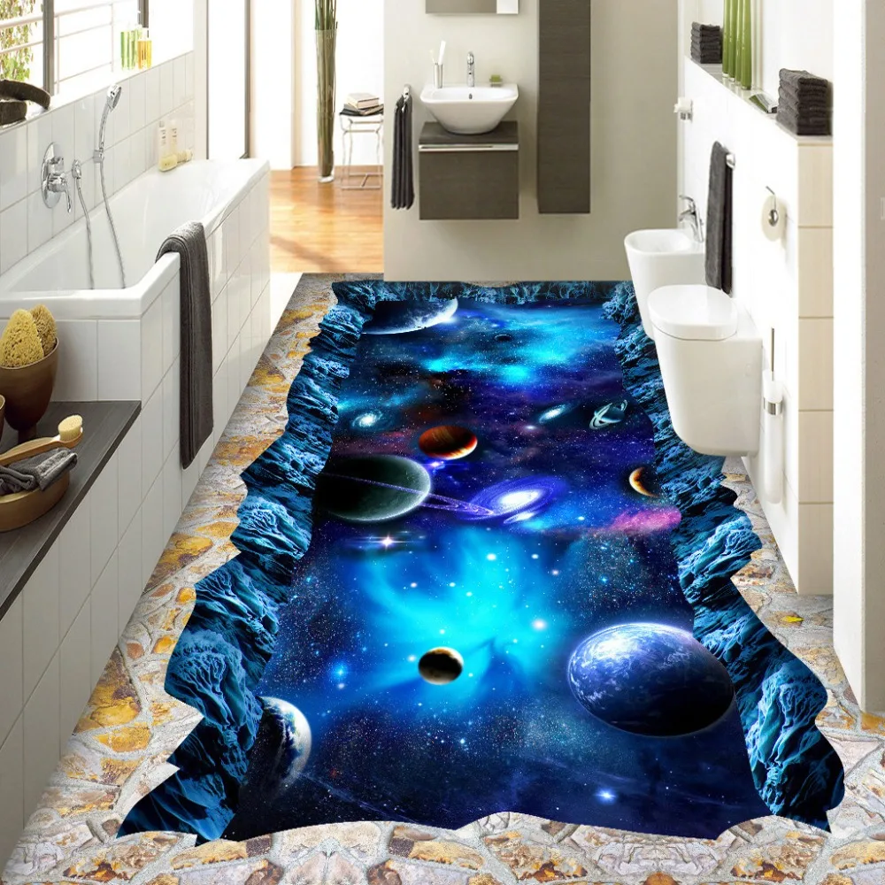 

beibehang Custom Flooring Wallpaper Universe Star 3D Stereo PVC Floor Sticker Painting The Mall Wear Non-slip Waterproof Murals