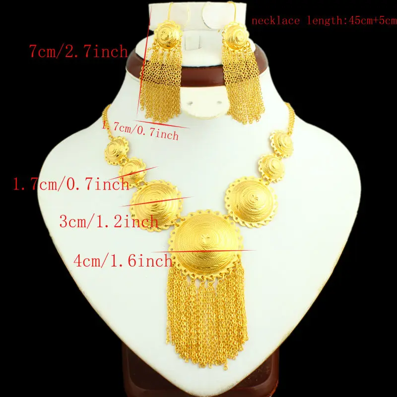 Nieuwe Ethiopische Bridal Sieraden Sets 24K Goud Kleur Ketting/Oorbel India/Afrikaanse/Dubai/Ethiopië/nigeria/Arabisch Vrouwen Geschenken