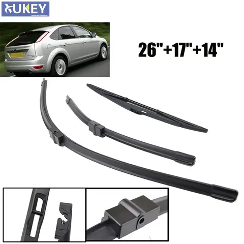 Xukey 26"17"14" Windshield Wiper Blades For Ford Focus 2 2004-2011 Front & Rear Wipers Windscreen Car Accessories Glass Brushes