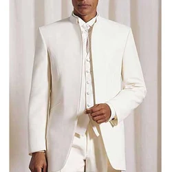 Long Groom Tuxedos for Wedding with Stand Collar 3 Piece Tunic Men Suits Set Jacket Pants Vest New Chinese Fashion Style