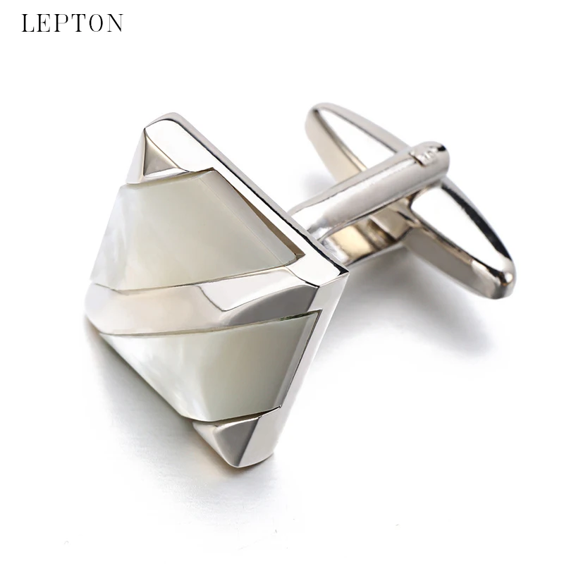 Lepton square shell cufflinks for men wedding dress groom cuff links Fashion Hot sale real tie clip Stone cufflinks