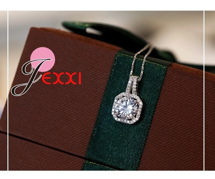 Classic Style 925 Sterling Silver Necklace And Pendants Jewelry For Women Box Chain Luxurious Big CZ Crystal Stone Accessories