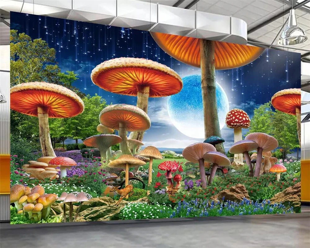 

Custom wallpaper starry fairy tale photo mushroom dream scene children's room background wall decoration 3d wallpaper