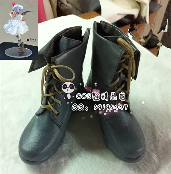 Touhou Project Remilia Scarlet Black Cosplay Shoes Short Boots X002