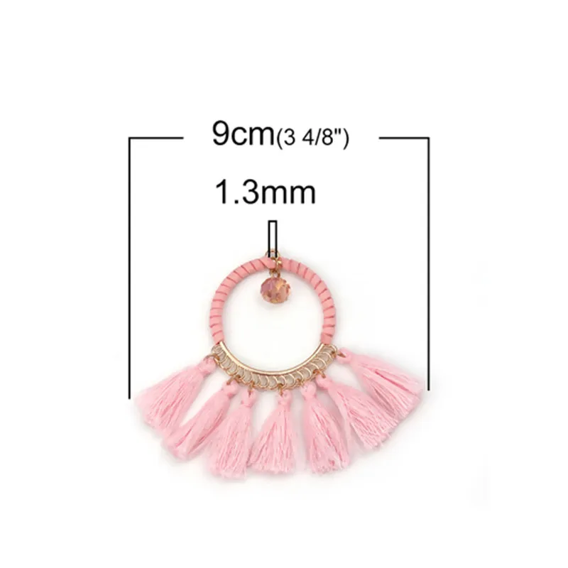 DoreenBeads Cotton Tassel Pendants Round Gold White Colorful Faceted Jewelry DIY Findings About 9cm(3 4/8