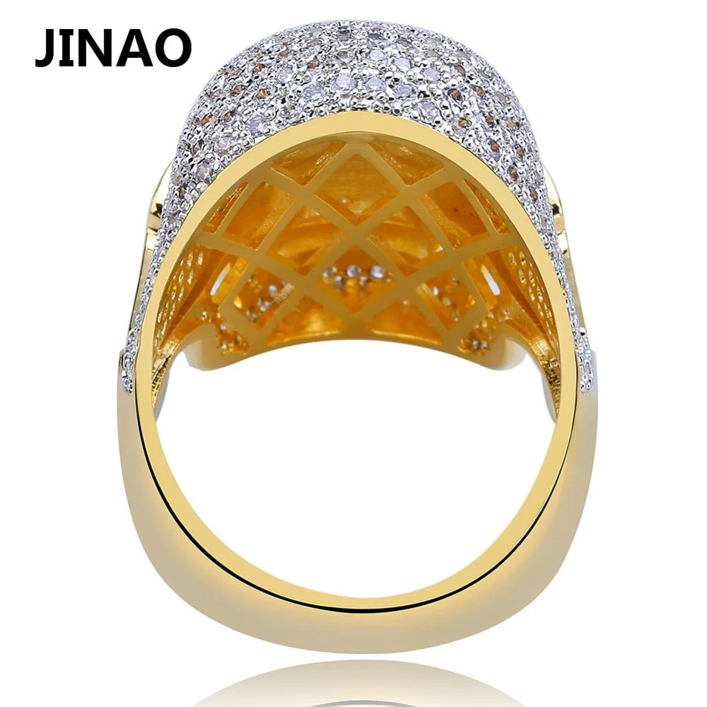 JINAO Hip Hop Copper Two Tone Skull Ring Iced Out Micro Paved Cubic Zircon Punk Fahion Ring for Men Women with 7,8,9,10,11 Size