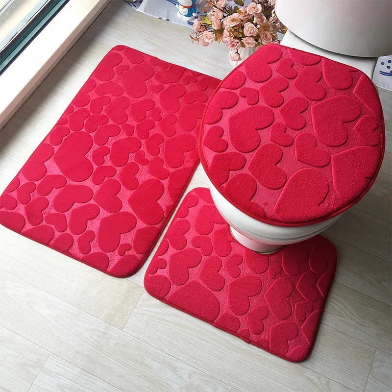 Fashion Non-slip Toilet Lid Cover Bath Mat Rugs Set Carpet for Bathroom and Toilet Seat Cover Floor Mat 3pcs Blue White Purple