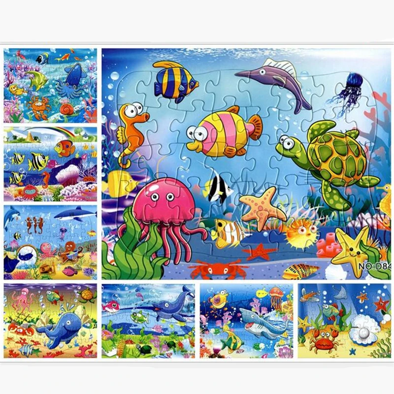 

Ocean animal Paper flat Jigsaw Puzzles Toy For Children Blue whale Turtle Crab Octopus Fish puzzle set kids toys Educational