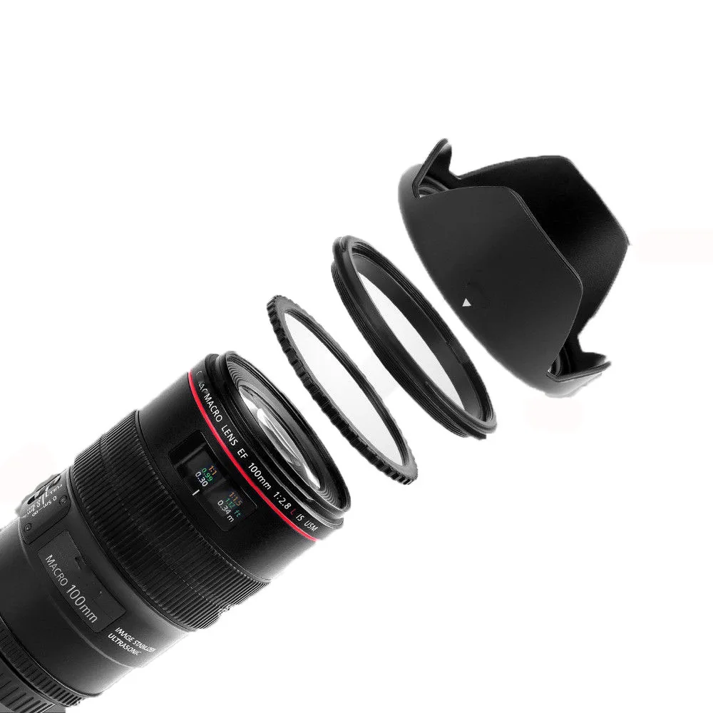 Foleto-cubierta de lente de pétalo Reversible, montaje de tornillo para Canon, Nikon, Olympus, d3300, d5100, 550d, 60d, 5, 49/52/55/58/62/67/72/77/82mm