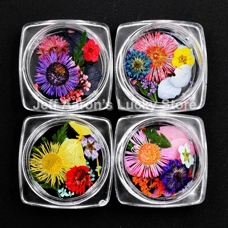 

4 Pots Fresh Nails Natural Dried Flowers for UV Gel Nail Art Tips Decoration Manicure Supplies Tool