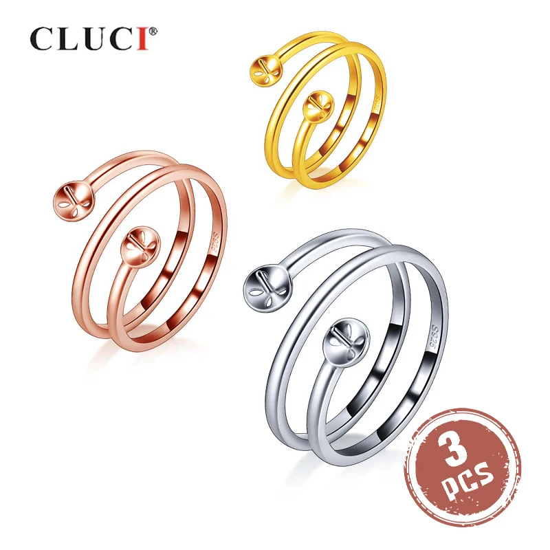 

CLUCI 3pcs Silver 925 Adjustable Snake Ring for Women Pearl Ring Mounting 925 Sterling Silver Snake Rings Jewelry SR2239SB