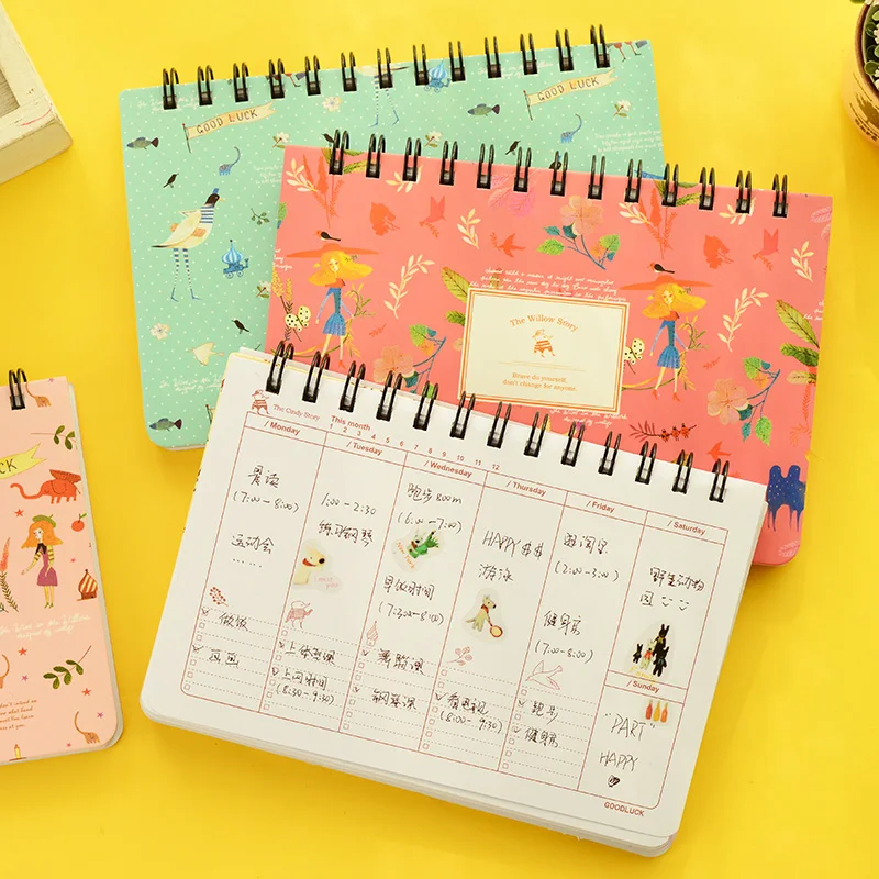 The Willow Story Planner Book Blooming Flower Cartoon Design Coil Spiral Week Plan Agenda Diary Notebook School Supplies A6858