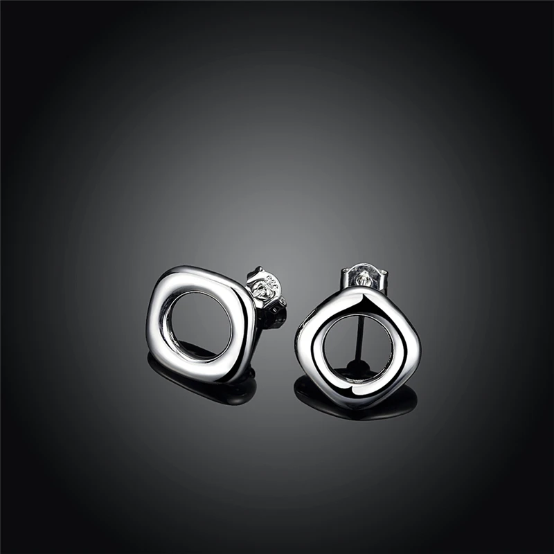 DOTEFFIL 925 Sterling Silver Square Round Stud Earrings For Woman Wedding Engagement Fashion Party Charm Jewelry