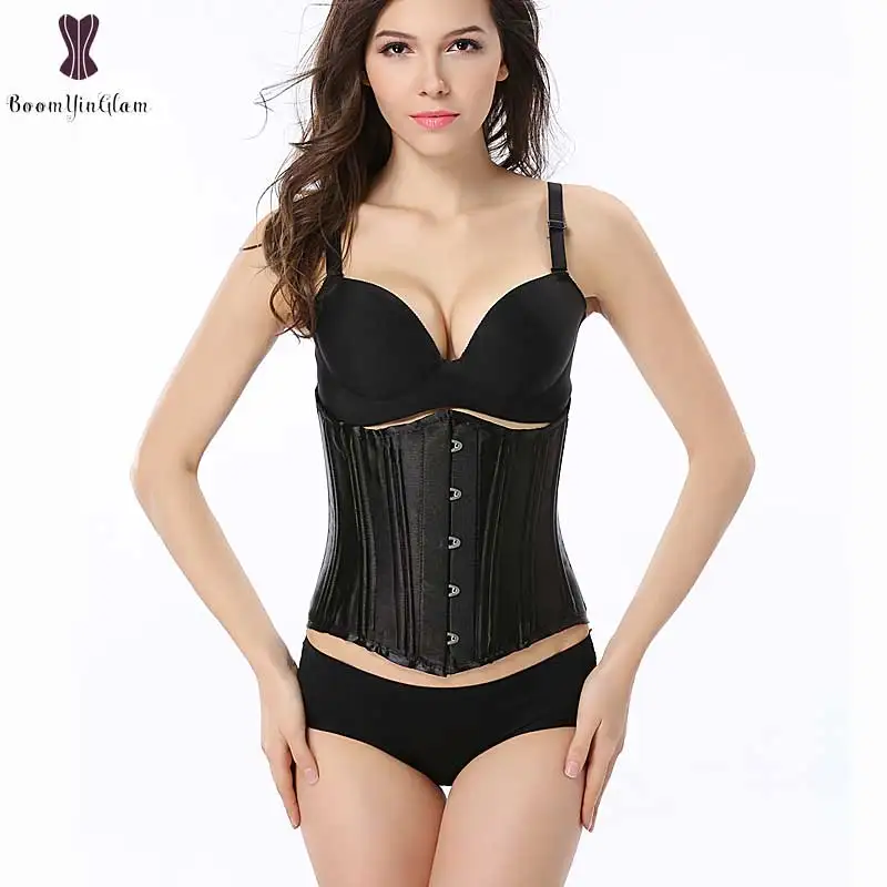 Satin Underbust Push Up Corset Top Plus Size Bustier Spiral Steel Boned Corselet Gothic Black Waist Trimmer Sexy Waist Cincher