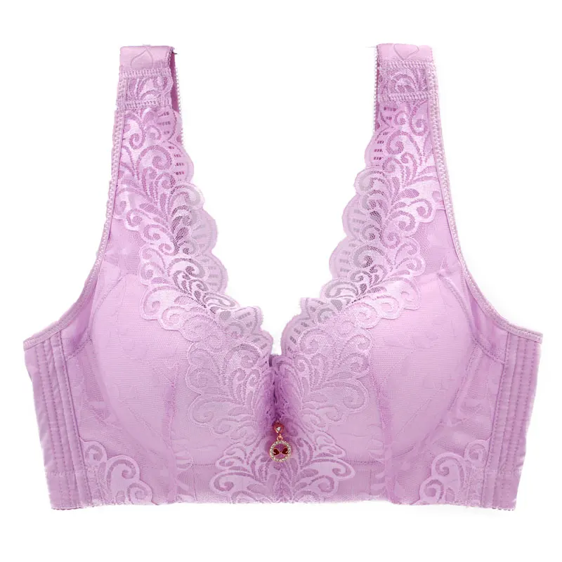 Sexy vest Wide shoulder strap Five breasted Bra Super large code Lingerie Large cup Wireless Gather together Lace Fat mm