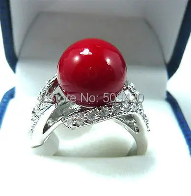 

XFS20141er Wonderful red coral bead woman's ring size 6-9#