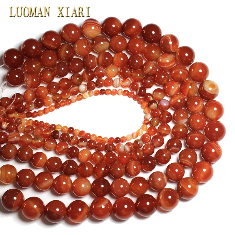 Wholesale Natural Red Stripes Agates Stone Beads For Jewelry Making DIY Bracelet Necklace 4/6/8/10/12 /14 mm Strand 15\'\'