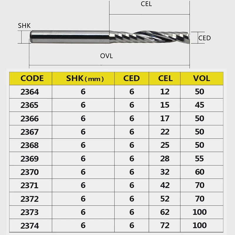 2PC/set 6mm one Flute Spiral Cutter router bit CNC end mill For MDF carbide milling cutter tugster steel router bits for wood