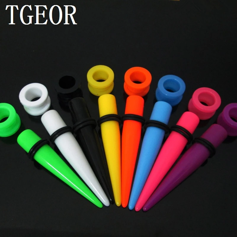 

Hot wholesale solid colors 180pcs ear taper+160pcs ear tunnel mixed gauges acrylic ear expander tunnels set free shipping